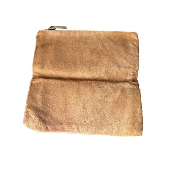 CLARE V. CLARE VIVIER CALF HAIR FLAT FOLD OVER CLUTCH CAMEL - Picture 3 of 10